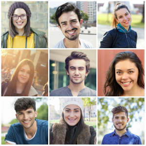 Collage mit den Porträts verschiedener Studenten